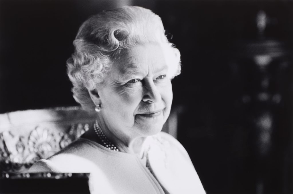 Queen Elizabeth II in black and white